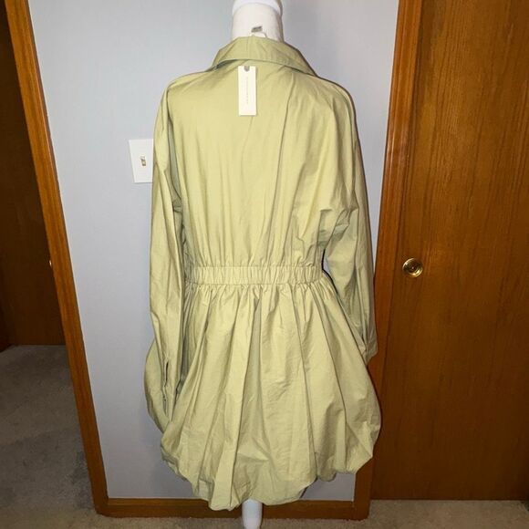 Maeve Anthropologie long sleeve Collared Belted Bubble Hem mini dress green NEW - Picture 5 of 11